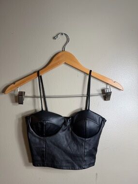 Liz & Sara Faux Leather Bustier Crop Top XS Black Goth Grunge Festival